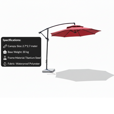 Azure Cantilever Offset Patio Outdoor Umbrella with Rotating Handle Stylish UV-Resistant Canopy (Red)