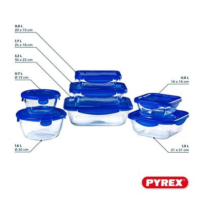 Pyrex Cook & Go 7-Piece Set Food Storage with Airtight Lid – Oven, Freezer & Microwave Safe Borosilicate Glass