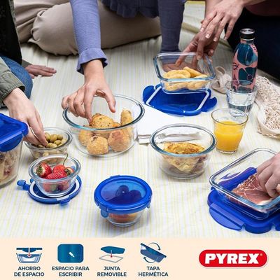 Pyrex Cook&Go 5-Piece Set Rectangular Food Storage with Airtight Lid, 800ml – Oven, Freezer & Microwave Safe Borosilicate Glass
