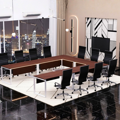 Karnak Luxury U Shape Office Conference Table | Project Table | Wooden Board Table | Board Table for Office, Restaurants, Hotels, Furniture (Apple Cherry)