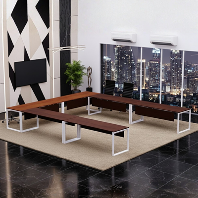 Karnak Luxury U Shape Office Conference Table | Project Table | Wooden Board Table | Board Table for Office, Restaurants, Hotels, Furniture (Apple Cherry)