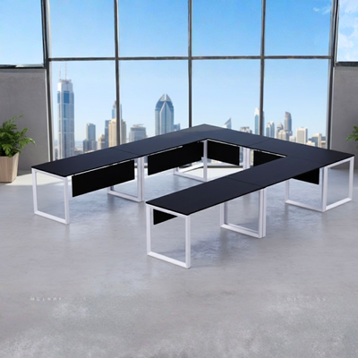 Karnak Luxury U Shape Office Conference Table | Project Table | Wooden Board Table | Board Table for Office, Restaurants, Hotels, Furniture (Black)