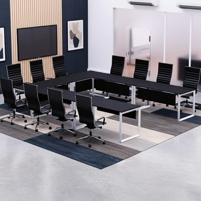 Karnak Luxury U Shape Office Conference Table | Project Table | Wooden Board Table | Board Table for Office, Restaurants, Hotels, Furniture (Black)