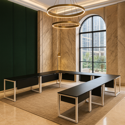 Karnak Luxury U Shape Office Conference Table | Project Table | Wooden Board Table | Board Table for Office, Restaurants, Hotels, Furniture (Black)