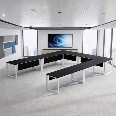Karnak Luxury U Shape Office Conference Table | Project Table | Wooden Board Table | Board Table for Office, Restaurants, Hotels, Furniture (Black)