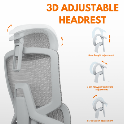 Skyland Ergonomic Office Chair - High-Back Mesh Design, 8D Armrests, Adjustable Lumbar Support & Footrest, One-Touch Zero Gravity Recline Technology - Executive Comfort for Long Work Hours (Grey)