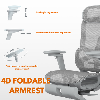 Skyland Ergonomic Office Chair - High-Back Mesh Design, 8D Armrests, Adjustable Lumbar Support & Footrest, One-Touch Zero Gravity Recline Technology - Executive Comfort for Long Work Hours (Grey)