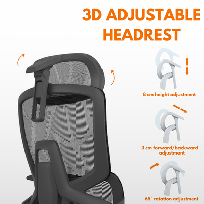 Skyland Executive Ergonomic Office Chair – High Back Mesh, Adjustable Headrest & Lumbar Support, 4D Armrests (Black)