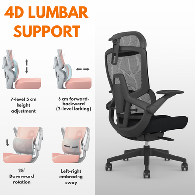 Skyland Executive Ergonomic Office Chair – High Back Mesh, Adjustable Headrest & Lumbar Support, 4D Armrests (Black) Skyland Executive Ergonomic Office Chair – High Back Mesh, Adjustable Headrest & Lumbar Support, 4D Armrests (Black)