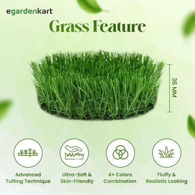 Egardenkart, Artificial Grass Carpet - Green, 36mm | Fake Grass for Balcony Decor, Turf, Yard | 200x100cm (2SQM) Artificial Green Carpet for Indoor Outdoor | Balcony Grass (2x1mtr)