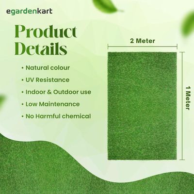 Egardenkart, Artificial Grass Carpet - Green, 36mm | Fake Grass for Balcony Decor, Turf, Yard | 200x100cm (2SQM) Artificial Green Carpet for Indoor Outdoor | Balcony Grass (2x1mtr)