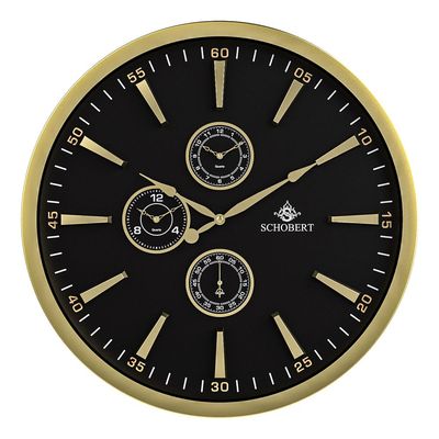   Metal Wall Clock 50cm 5310GOLD– Gold & Black 3 Time Zone Design / Silent Quartz Movement / Italian Design/ Modern Home & Office Décor/Sub- Second Hand/3D Index
