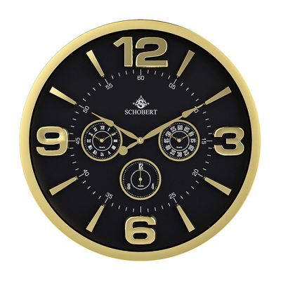 Luxury 50cm Metal Wall Clock5311GN 50Cm / with 3 Time Zones – Silent Quartz Movement, Gold & Black Design, 3D Index Dial / Italian Design /  Luxury 50cm Metal Wall Clock5311GN 50Cm / with 3 Time Zones – Silent Quartz Movement, Gold & Black Design, 3D Index Dial / Italian Design /