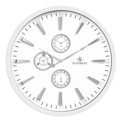 Metal Big Wall Clock 5310WNS 50cm, white/silver  Italian Design  Non Ticking, Battery Operated Quartz Clock for Living Room Kitchen Bedroom / 3Time Zone Clock