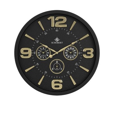 Metal Big Wall Clock  5311BNG 50cm, Gold-black Italian Design  Non Ticking, Battery Operated Quartz Clock for Living Room Kitchen Bedroom / 3Time Zone Clock