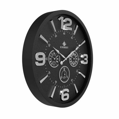 Metal Big Wall Clock  5311BNS 50cm, Black-silver,  Italian Design   Non Ticking, Battery Operated Quartz Clock for Living Room Kitchen Bedroom 3Time Zone Clock Metal Big Wall Clock  5311BNS 50cm, Black-silver,  Italian Design   Non Ticking, Battery Operated Quartz Clock for Living Room Kitchen Bedroom 3Time Zone Clock
