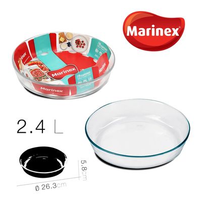 MARINEX Round Glass Roaster 2.4L – Durable Heat-Resistant Bakeware Dish | Transparent Oven-Safe Roasting & Baking Tray