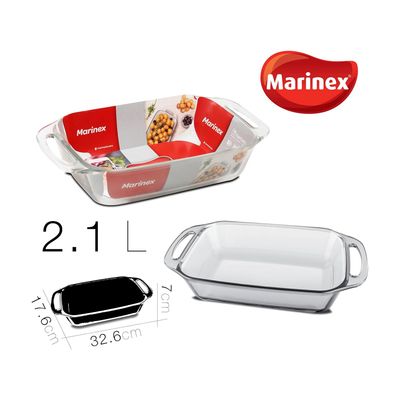 MARINEX Small Rectangular Glass Roaster with Handle 2.1L – Durable Heat-Resistant  Bakeware Dish | Transparent Oven-Safe Roasting & Baking Tray with Easy-Grip Handles