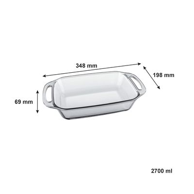 MARINEX Medium Rectangular Glass Roaster with Handle 2.7L – Durable Heat-Resistant Bakeware Dish | Transparent Oven-Safe