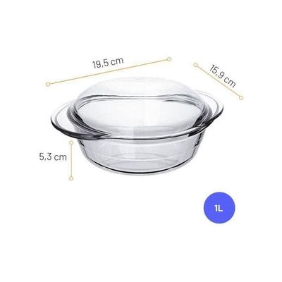 MARINEX Small Glass Casserole with Lid 1.0L – Durable Heat-Resistant  Cookware | Transparent Oven-Safe 