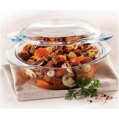 MARINEX Medium Glass Casserole with Lid 2.3L – Durable Heat-Resistant Cookware | Transparent Round Oven-Safe