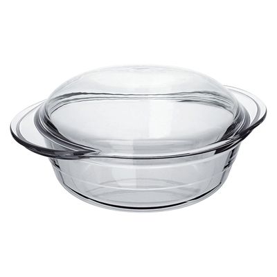 MARINEX Large Glass Casserole with Lid 2.8L – Durable Heat-Resistant  Cookware | Transparent Round Oven-Safe Glass Casserole Dish with Lid