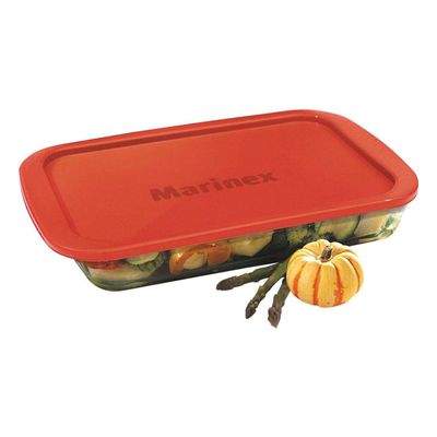 MARINEX Large Rectangular Glass Roaster with Plastic Lid 2.9L - Durable Heat-Resistant Bakeware Dish|Transparent Oven-Safe Glass Roasting&Baking Tray with Airtight Plastic Lid for Storage