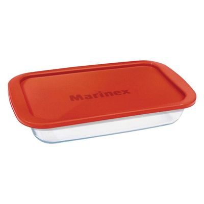 MARINEX Large Rectangular Glass Roaster with Plastic Lid 2.9L - Durable Heat-Resistant Bakeware Dish|Transparent Oven-Safe Glass Roasting&Baking Tray with Airtight Plastic Lid for Storage