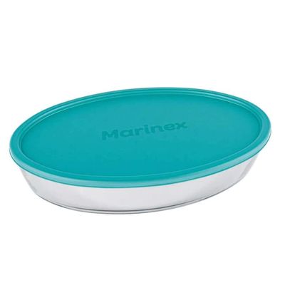 MARINEX Medium Oval Glass Roaster with Plastic Lid 3.2L - Durable Heat-Resistant Bakeware Dish|Transparent Oven-Safe Oval Roasting & Baking Dish |Microwave, Freezer & Dishwasher Safe