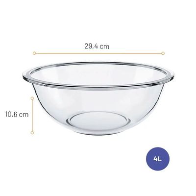 MARINEX Glass Bowl Plus 4 L - Large Durable Heat-Resistant Mixing & Serving Bowl|Transparent Multi-Purpose Bowl