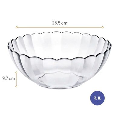 MARINEX Glass Bowl Bella 3.1 L - Durable Heat-Resistant Serving & Mixing Bowl|Transparent Multi-Purpose Small Bowl|Microwave, Freezer & Dishwasher Safe