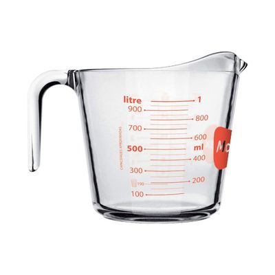 MARINEX Glass Measuring Jug 1 L - Durable Heat-Resistant Measuring Cup with Clear Graduated Markings|Transparent