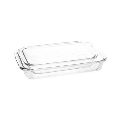 MARINEX Glass 2-Piece Rectangular Roaster Set (2.2L + 2.9L) - Durable Heat-Resistant Bakeware Dishes|Transparent Oven-Safe Roasting