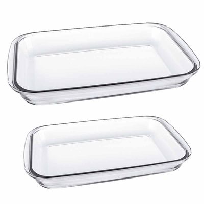 MARINEX Glass 2-Piece Rectangular Roaster Set (2.2L + 2.9L) - Durable Heat-Resistant Bakeware Dishes|Transparent Oven-Safe Roasting