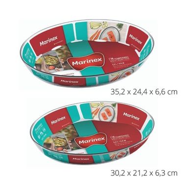 MARINEX Glass 2-Piece Oval Roaster Set (2.4L + 3.2L)|Heat-Resistant  Bakeware Dishes|Transparent Oven