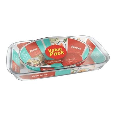 MARINEX Glass 2-Piece Roaster Set - Rectangular + Oval Roasters (2.4L + 2.9L) | Durable Heat-Resistant Bakeware Dishes|Transparent 