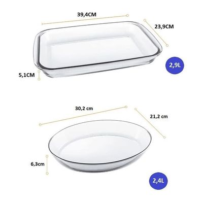 MARINEX Glass 2-Piece Roaster Set - Rectangular + Oval Roasters (2.4L + 2.9L) | Durable Heat-Resistant Bakeware Dishes|Transparent 