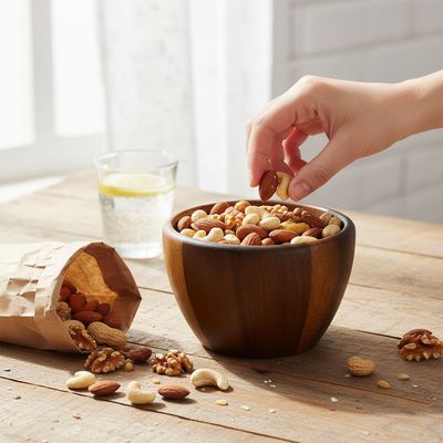 Billi Acacia Wood Nuts Bowl 11.5CM – Handcrafted Small Wooden Serving Bowl for Dry Fruits, Snacks, Dips & Desserts | Natural Brown Finish