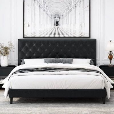 Redo Modernize Button Tufted Upholstered Bed Elegant and Durable Contemporary (Super King)