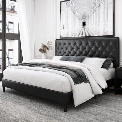 Redo Modernize Button Tufted Upholstered Bed Elegant and Durable Contemporary (Super King)