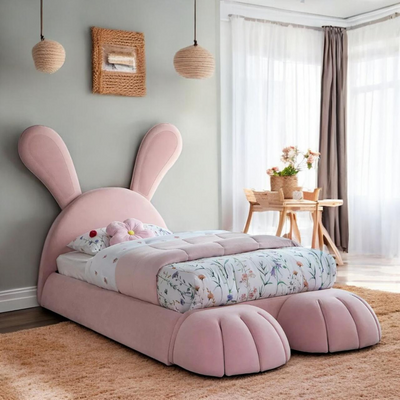 Doze Elegant Rabbit Shaped Bunny Bed for Modern Whimsical Bedroom for Kids & Adults In Soft Fabric (Super King)