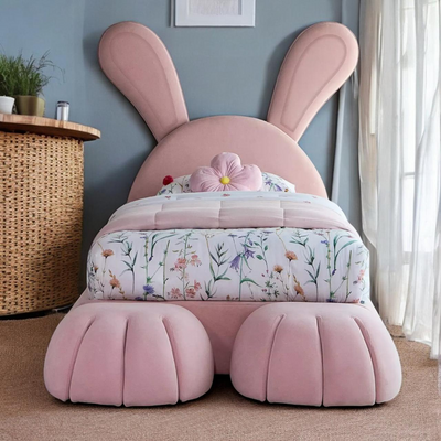 Doze Elegant Rabbit Shaped Bunny Bed for Modern Whimsical Bedroom for Kids & Adults In Soft Fabric (Super King)