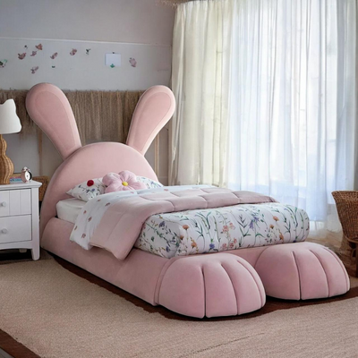 Doze Elegant Rabbit Shaped Bunny Bed for Modern Whimsical Bedroom for Kids & Adults In Soft Fabric (Super King)