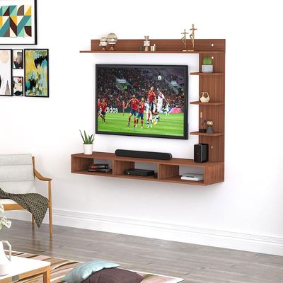 Wood Wall Mount Tv Unit With Side And Top Shelves For Tvs Up To 55 Inches 160Cm Brown Wood Wall Mount Tv Unit With Side And Top Shelves For Tvs Up To 55 Inches 160Cm Brown