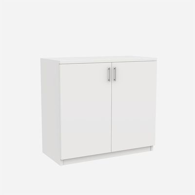 White 2-Door Storage Cabinet – Low Profile Entryway Console with Closed Shelves