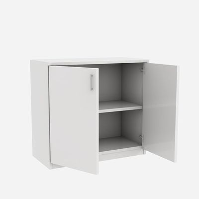 White 2-Door Storage Cabinet – Low Profile Entryway Console with Closed Shelves