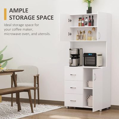 White Kitchen Pantry Hutch – Freestanding Cabinet with Drawer Storage & Microwave Nook White Kitchen Pantry Hutch – Freestanding Cabinet with Drawer Storage & Microwave Nook