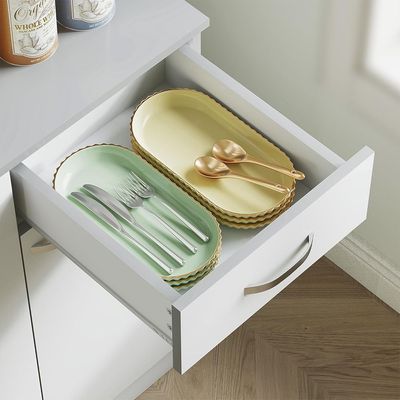 White Kitchen Pantry Hutch – Freestanding Food Storage Cabinet with Microwave Nook