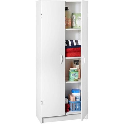 White Tall Storage Cabinet | 2-Door Utility Cupboard for Pantry, Laundry & Garage White Tall Storage Cabinet | 2-Door Utility Cupboard for Pantry, Laundry & Garage