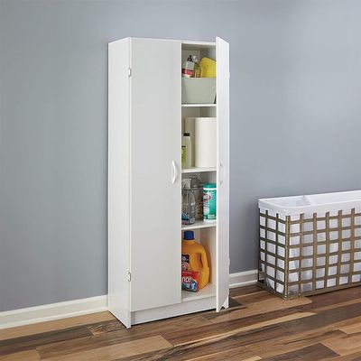 White Tall Storage Cabinet | 2-Door Utility Cupboard for Pantry, Laundry & Garage White Tall Storage Cabinet | 2-Door Utility Cupboard for Pantry, Laundry & Garage